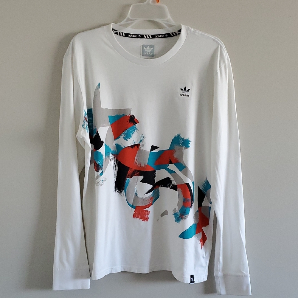 Adidas Originals Camp Graphic long-sleeve tee in white multi-color Print Sz L